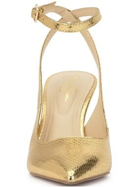 NEW Jessica Simpson Miriale Metallic Embossed Slingback Ankle Strap Heels 8.5